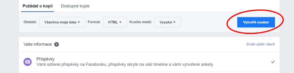 jak stáhnout data z facebooku